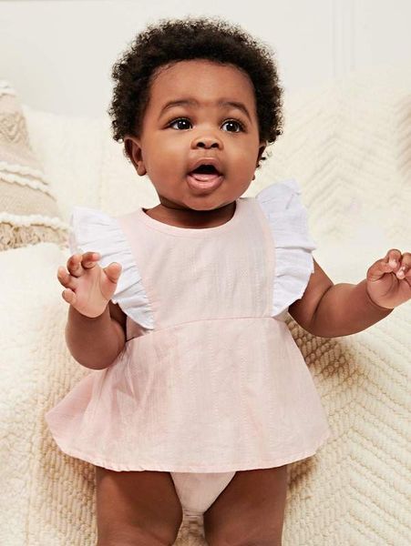 

baby textured ruffle trim combo bodysuit dress she, Red;yellow