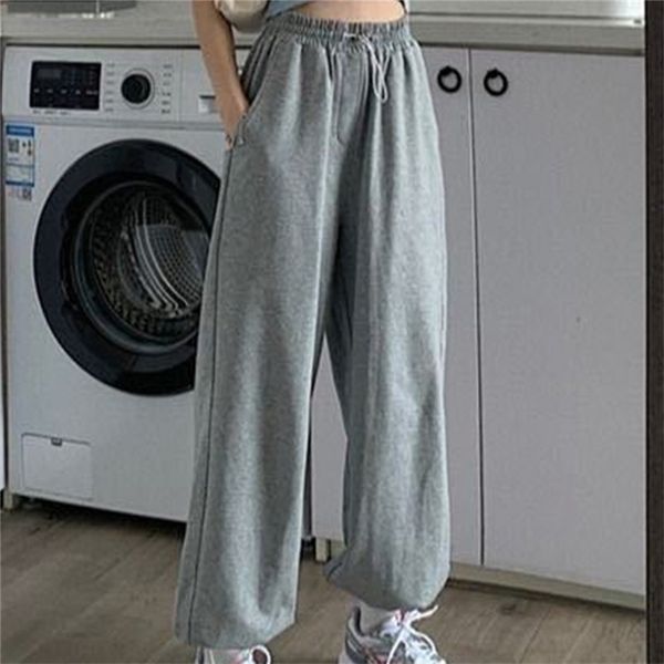 

woman pants streetwear korean style loose joggers women sweatpants grey high waist comfort simple basic casual fashion trousers 211112, Black;white