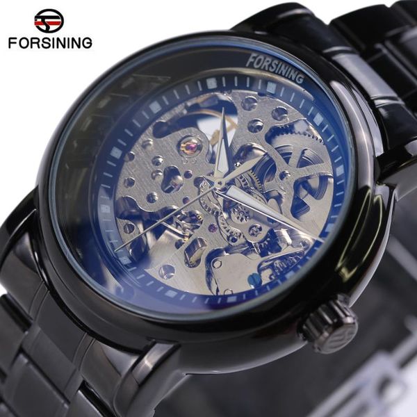 

fashion sport mechanical skeleton clock men automatic watch military pochromic glass stainless steel strap wristwatches, Slivery;brown