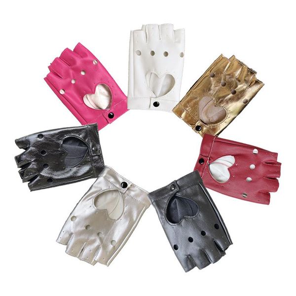 

five fingers gloves women heart shape hollowed pu leather fingerless glove misport riding motor batcave goth punk rock lolita stage party co, Blue;gray