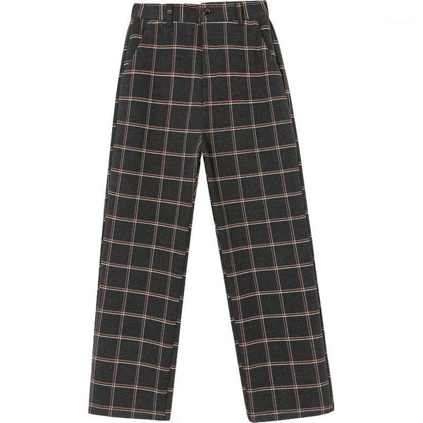 

women's pants & capris casual woolen plaid 2021 fall/winter style straight loose high waist wide leg fashionable clothing, Black;white