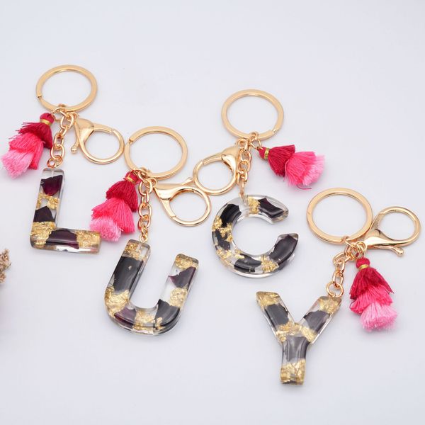 

kimter 26 letters tassel keychain for women acrylic bag charm pendant key ring holder fashion accessories a137z, Silver