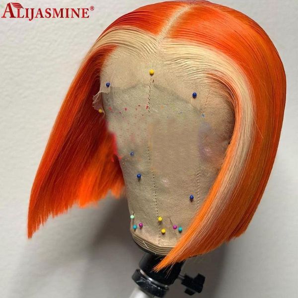 

180% orange blonde bob ombre lace front wig brazilian remy colored human hair wigs for women part pre plucked, Black;brown