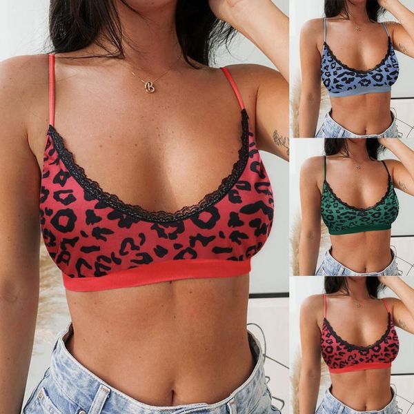 

women's tanks & camis women tank lace patchwork leopard print harajuku spaghetti strap vest lady seamless bra camisetas de mujer, White