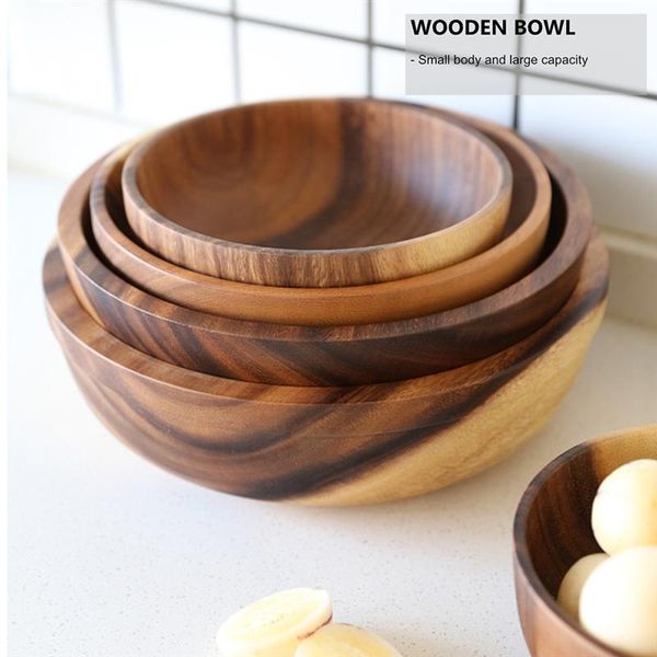 

bowls natural wooden salad bowl fruit decoration practical household kitchen tableware restaurant