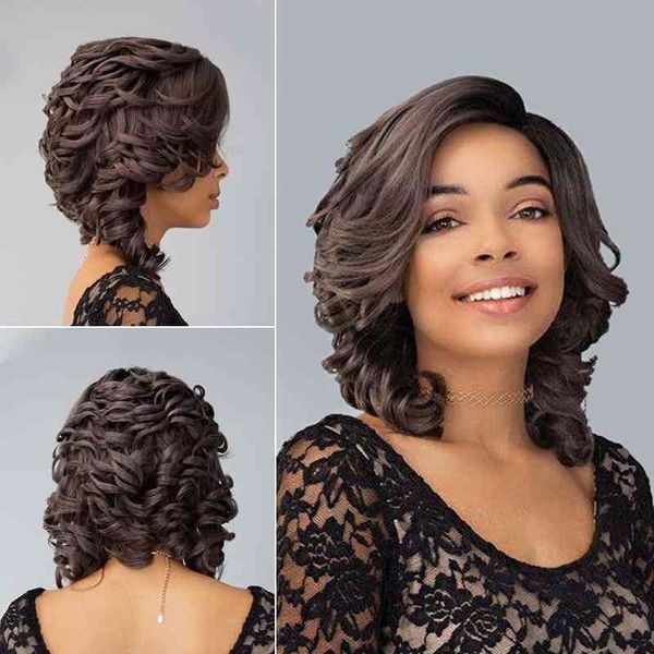 

women's fashion black new wave medium long curly headgear