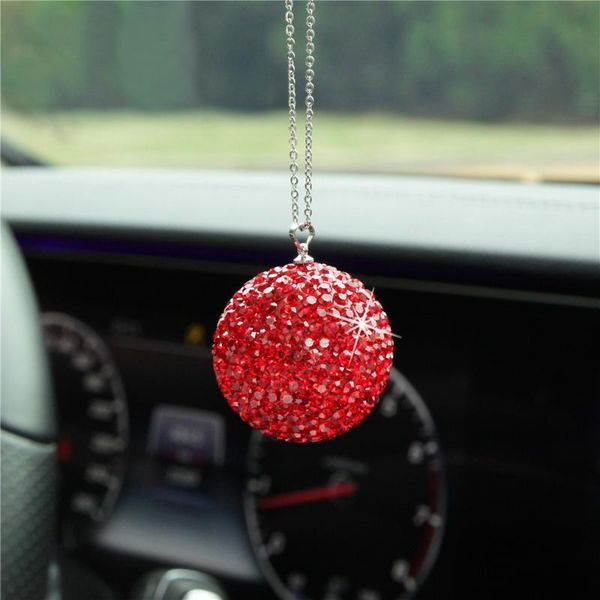 

interior decorations red crystal ball car pendants metal chain rhinestone full drilling originality fashion rearview mirror hanging ornament