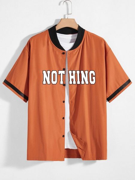 

men 1pc letter graphic baseball collar shirt l7jp#, White;black