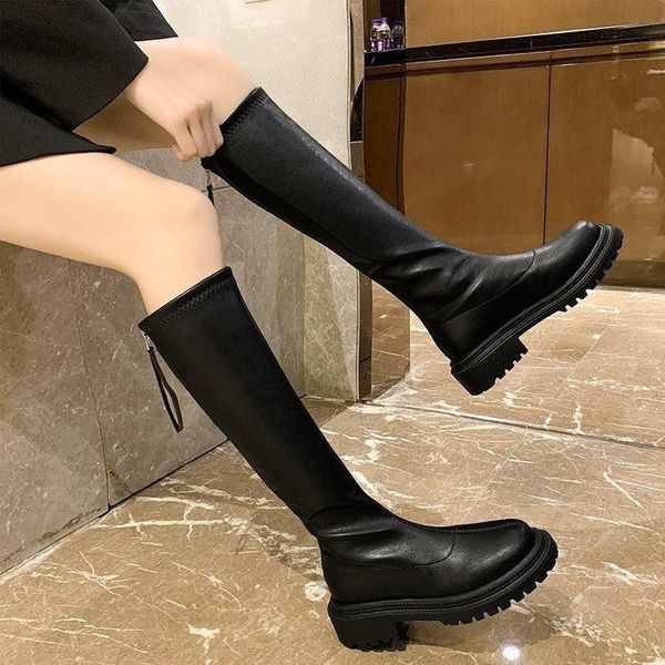 

dress shoes thick bottomed boots women's british high 2021 korean plush knight thin, Black