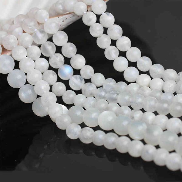 AAA + Natural Branco Moonstone Pedra Solta para Jóias Fazendo Braceletes Diy 6/8 / 10mm Gems Beads