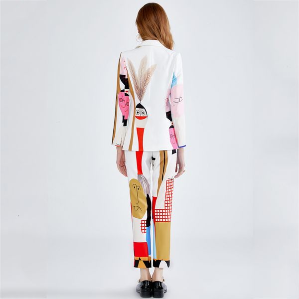 

pants seqinyy terno print white autumn of animated drawings long sleeves blazer jacket + beef-pants elastic length in women's belt toge