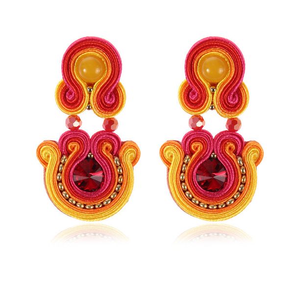 

soutache weaving handmade drop earrings ethnic boho fashion jewelry for women big dangle earring leather design red orange white, Silver