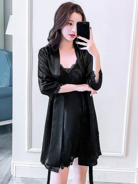 

women's sleepwear nightgown female spring ice silk black sling nightdress summer nightwear night dress with chest pads home clothes, Black;red