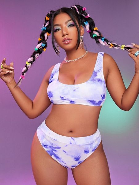 

plus tie dye high waisted bikini swimsuit p4wn#, Black