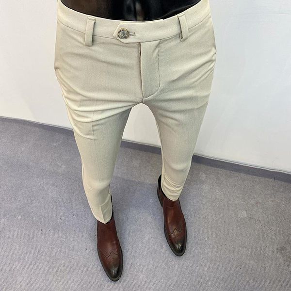 

men's suits & blazers suit trousers high-quality pure color slim fit formal pants fashion casual clothing dress full length, White;black