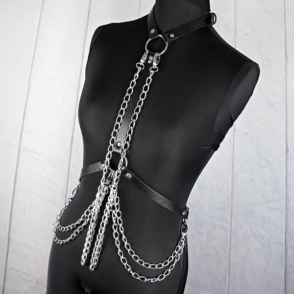 

uyee fashion harajuku new garter belt women chest studded strap body bondage belt metal chain harness lb-094, Silver