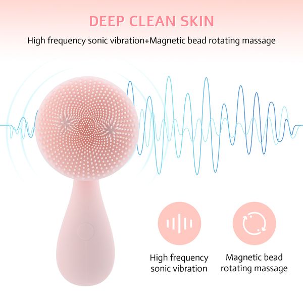 

electric silicone cleansing brush ipx7 waterproof skin care face brush magnetic beads rotating massage vibration facial brush perfections