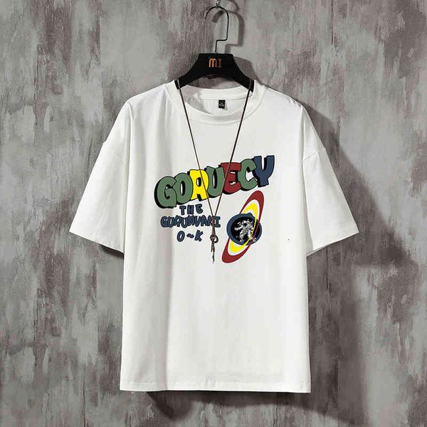 

summer short-sleeved t-shirt colorful letter shirt men's large size tsv8, White;black