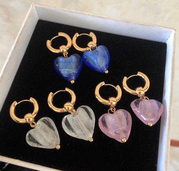 

2022 classic excelent quality dangle charm style white blue pink transparent design drop stud earring with heart shape women wedding jewelry, Golden