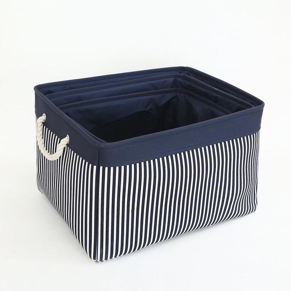 

foldable large-capacity storage box blue stripe household clothing debris sorting with handle bags