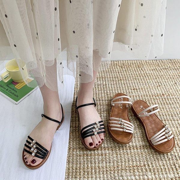 

slippers summer fashion shoes women flat rhinestone flip flops sandals female ladies zapatos de mujer 2021 zapatillas casa, Black