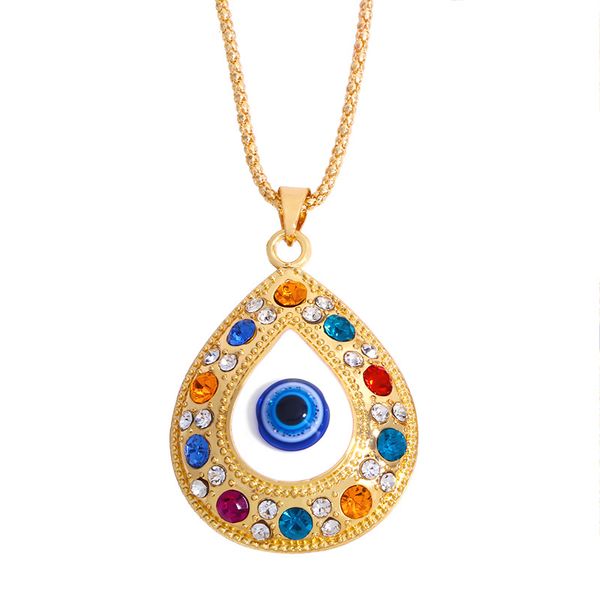 

s2327 fashion jewelry fatima hand sweater chain necklace inlaid diamond rhinstone turkey evil eye pendant necklaces, Silver