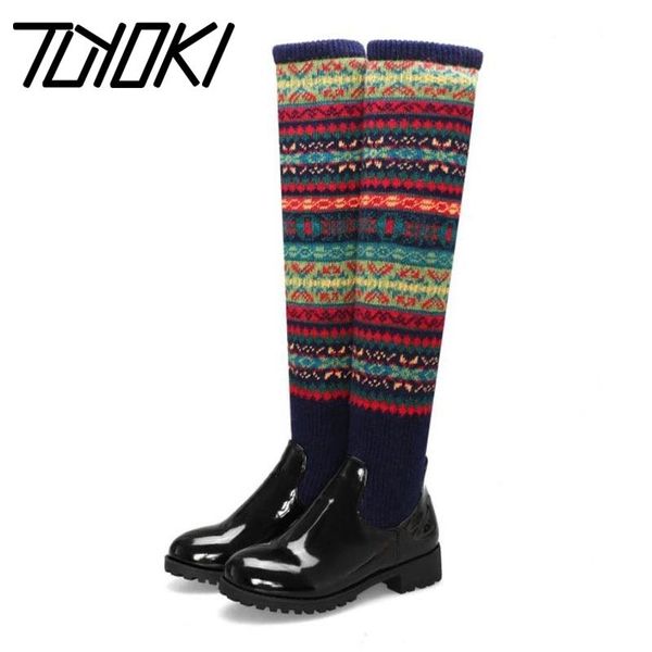 

boots tuyoki plus size 33-46 over the knee elastic short plush keep warm slim footwear ethnic style long winter, Black