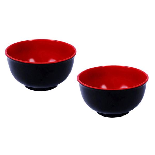 

bowls 2pcs melamine black and red bowl imitation porcelain rice soup tableware for restaurant home (4.5inch)
