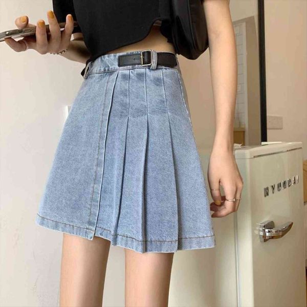 

irregular pleated summer women skirt high waist denim student a line black midi