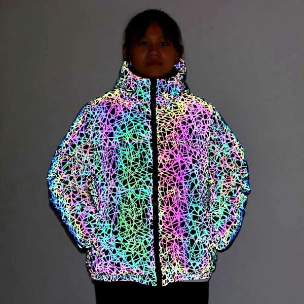 

men's jackets coats large seven color reflective women's winter colorful luminous bread fashion thickened cotton padded clothes zi, Black;brown