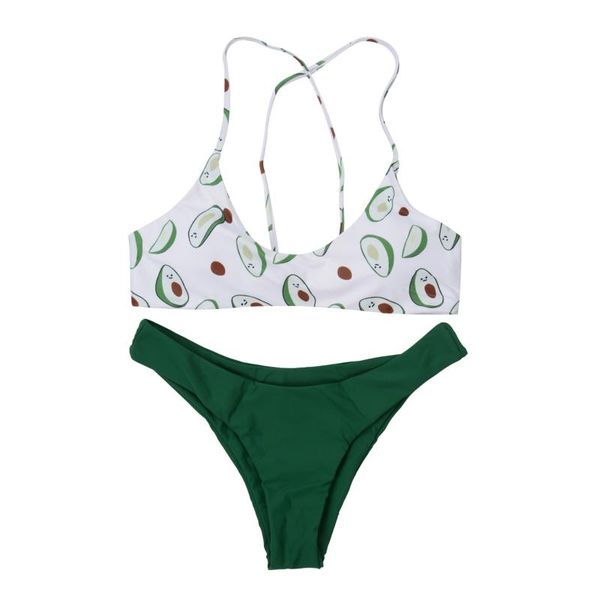 

one-piece suits avocado printed swimwear women summer split beach swimsuit female lace up backless bikini bathing suit