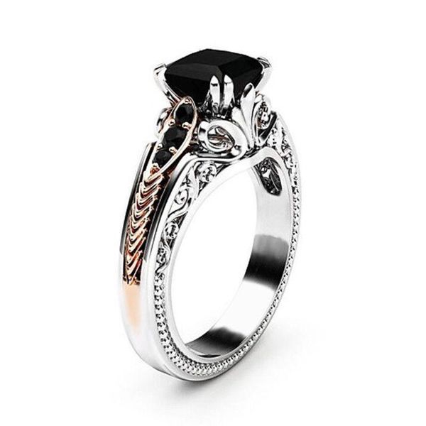 

gorgeous women fashion eight claw black square women's ring exquisite hollow zircon wedding rings 2.10ct size 6-10, Slivery;golden
