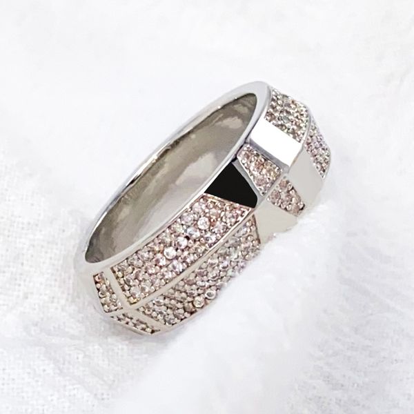 

fashion design wedding promise rings for men stainless steel prong setting zircon iced out silver ring women sister engagement love charm je, Slivery;golden