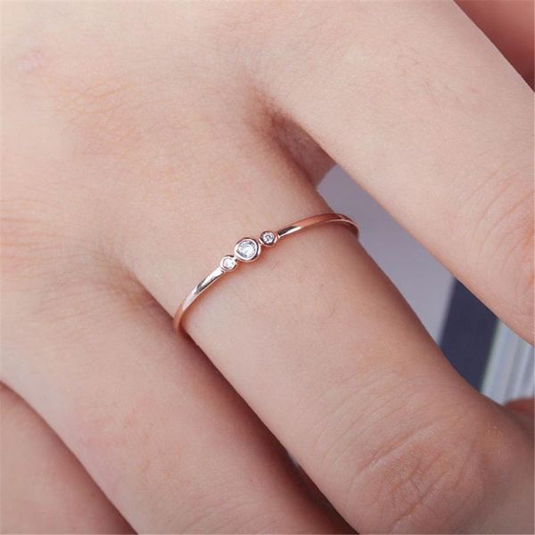 

wedding rings creative mosaic round shape three zircon for women silver color rose gold fine ring charm couple jewelry, Slivery;golden