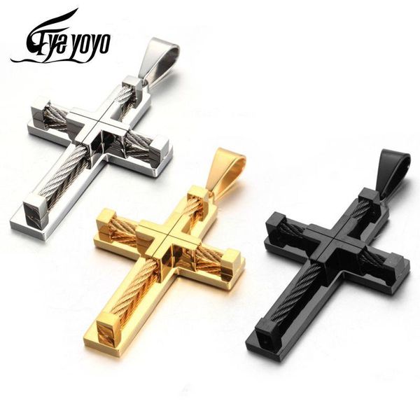 

pendant necklaces stainless steel wire cross necklace men metal cruz for male jewelry accessories, Silver