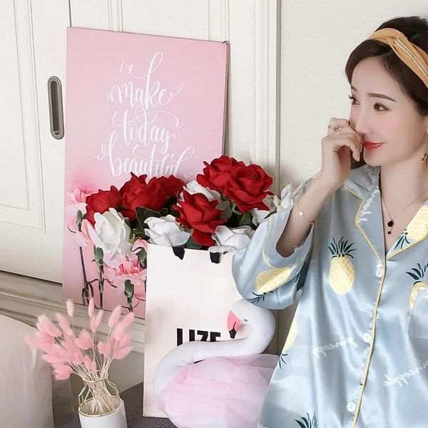 

summer autumn silk women sleepwear sleepshirt long print nightgown young girl outwear nightdress party, Black;red