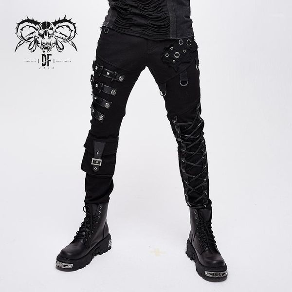 

devil fashion men's punk personality trousers streetwear slim fit pencil pants1, Black
