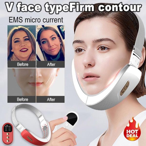 Multi-funzionale V Face Typefirm Contour Blue LED Photon Therapy EMS Micro Current Lifting Rassodante Vibration Massager Doppio mento Riduttore di pressione Gadget di bellezza