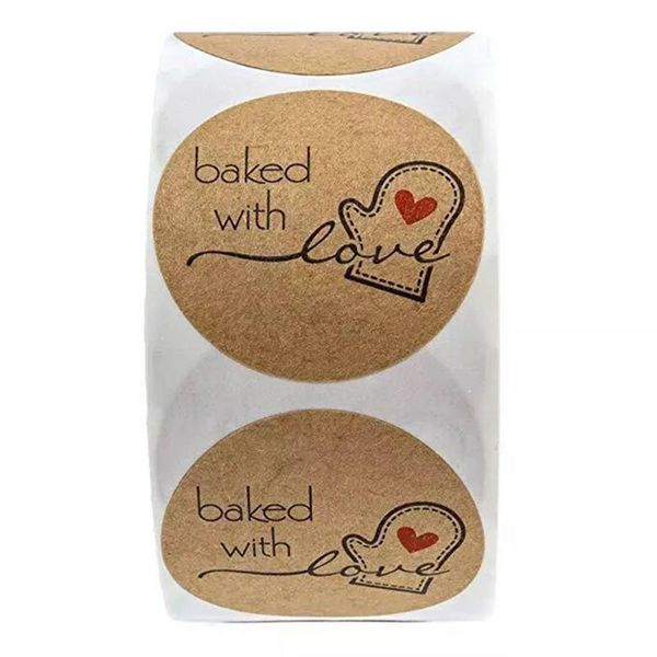 

500pcs kraft paper baked with love stickers scrapbooking for package seal labels sticker cute handmade stationery gift wrap