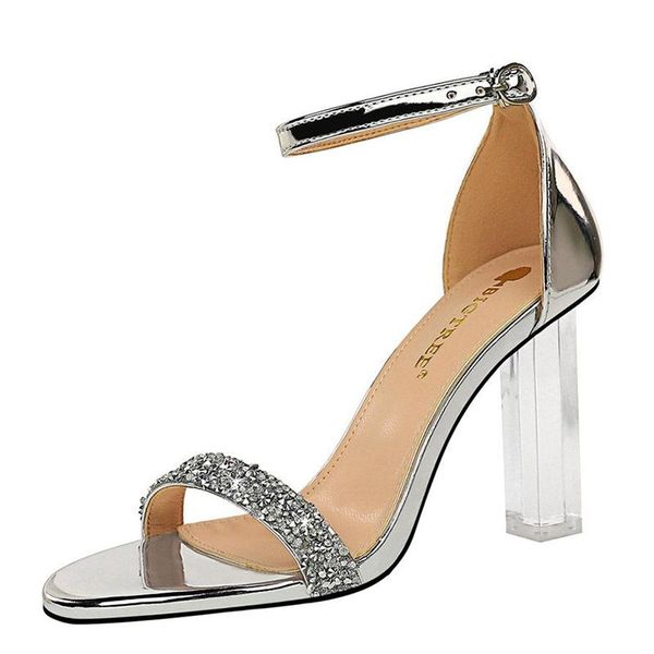 

sandals nightclub summer high heels see-through with super-high sequined rhinestone strappy, Black