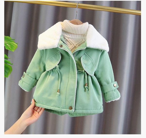 

jackets toddler girls winter coat overcoat outerwear children padded coats plus velvet clothes fur collar clothing, Blue;gray