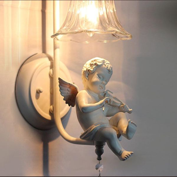 

european style fashion room bedside wall lamp creative resin violin angel bedroom