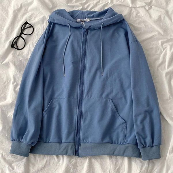 

hoodies harajuku fashion hooded sweatshirt women casual long sleeve zipper fly coat with pocket female gray yellow cotton, Black