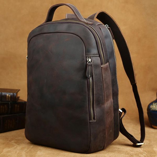 

backpack maheu men's crazy horse leather 15" lapcow daypack large capacity male travel cowhide shoulder bag