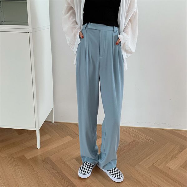 

all match retro solid wide leg pant streetwear slender straight high waist large size slim ol chic full length pants 210421, Black;white