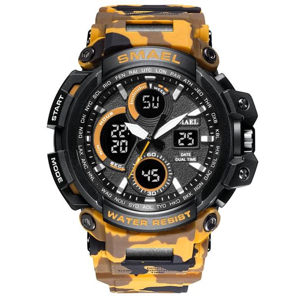 

wristwatches smael relogio masculino casual quartz watch men outdoor sport military wristwatch waterproof multifunction digital watches, Slivery;brown