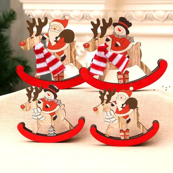 NOVITÀNuove decorazioni Natale Cavallo a dondolo in legno Christmasmaes Pupazzo di neve Babbo Natale Ornamenti regalo Forniture per feste Regali festivi LLD11271