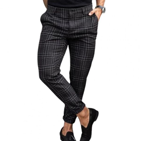 

men's plaid printed casual trousers, fashion, leisure, summer, Black