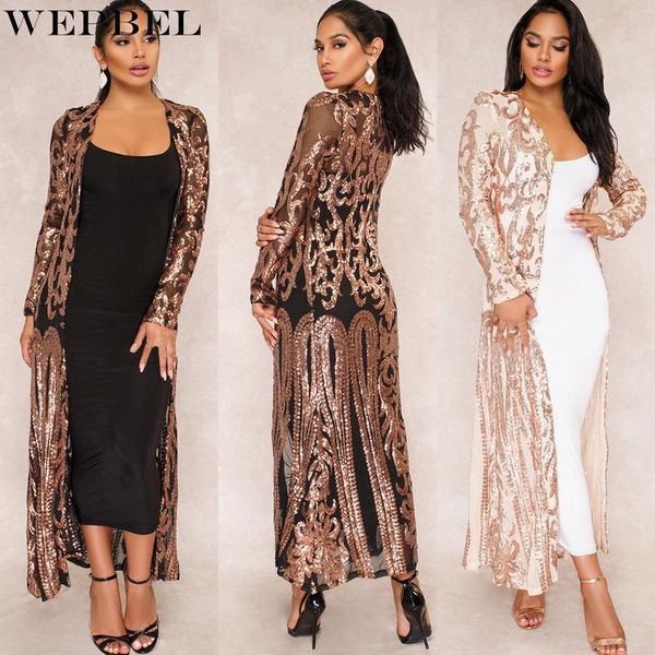 

casual dresses wepbel women's sequin cloak totem pattern ankle long cardigan prom party nightclub jacket perspective dress, Black;gray