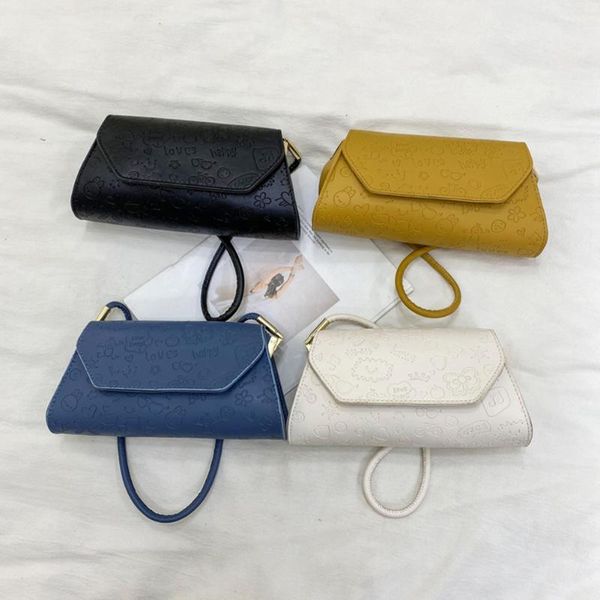 

women fashion cartoon embossing shoulder underarm bags vintage pu leather handbags solid color casual ladies daily
